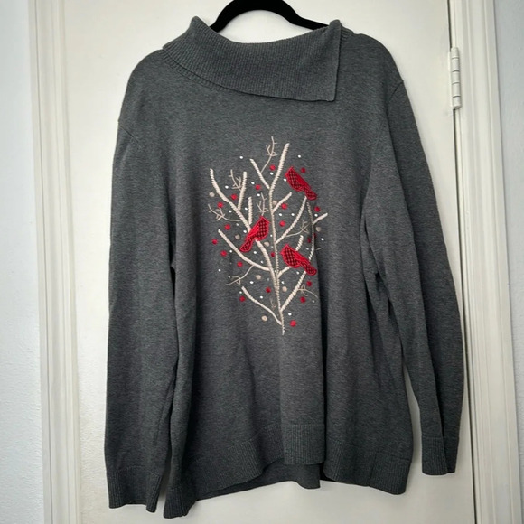 CJ Banks Cardinal Embroidered Turtleneck 100% cotton 1X - Picture 1 of 7